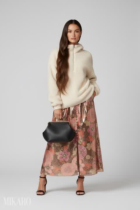 Cozy Glamour: Sherpa, Floral Maxi, and Kisslock Bag