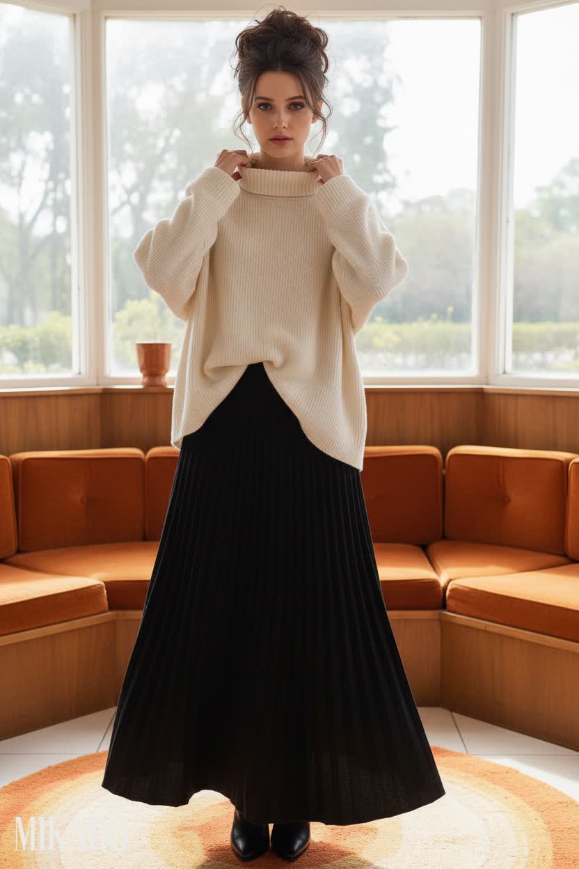 Cozy Knit & Pleated Maxi Skirt Ensemble