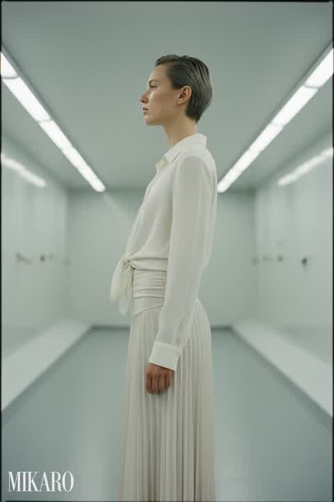 Cream Blouse & Pleated Maxi Skirt Ensemble