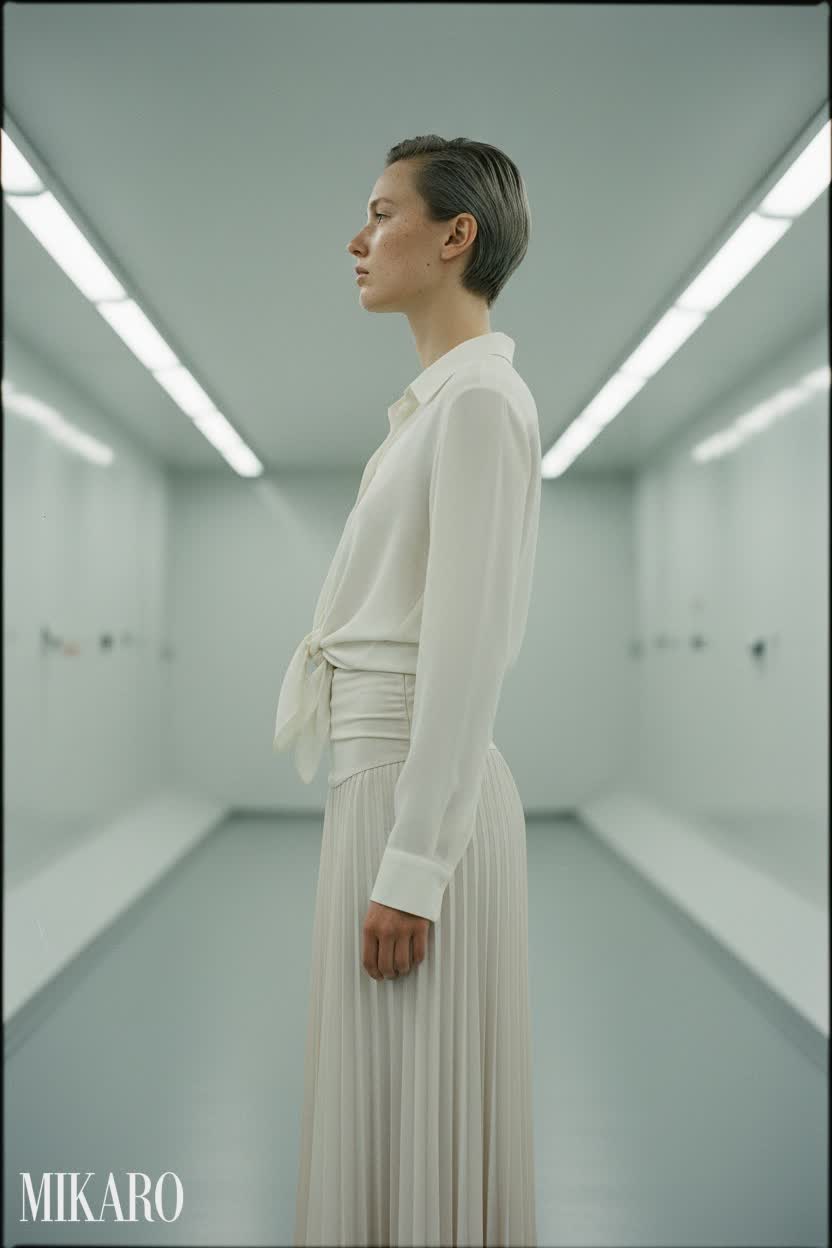 Cream Blouse & Pleated Maxi Skirt Ensemble