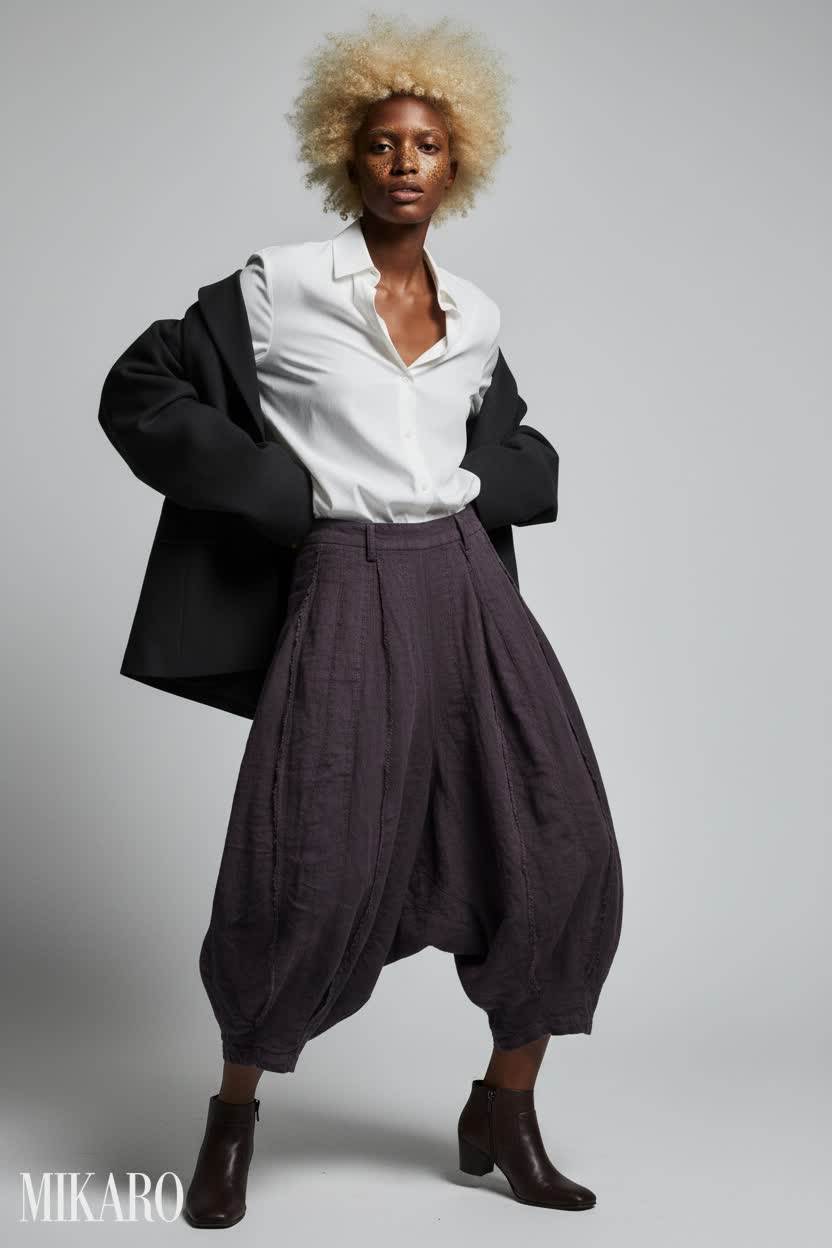 Crisp White Blouse with Distressed Linen Pants