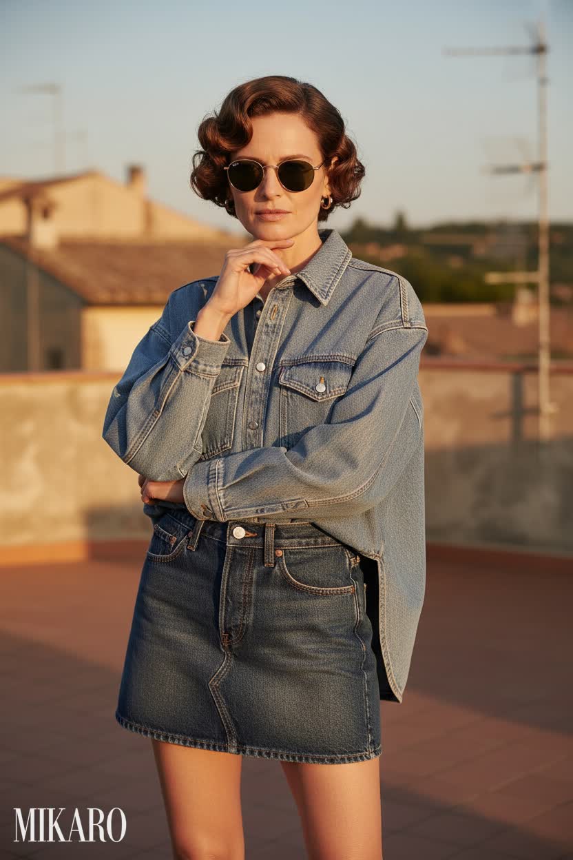 Denim Chic on an Italian Rooftop