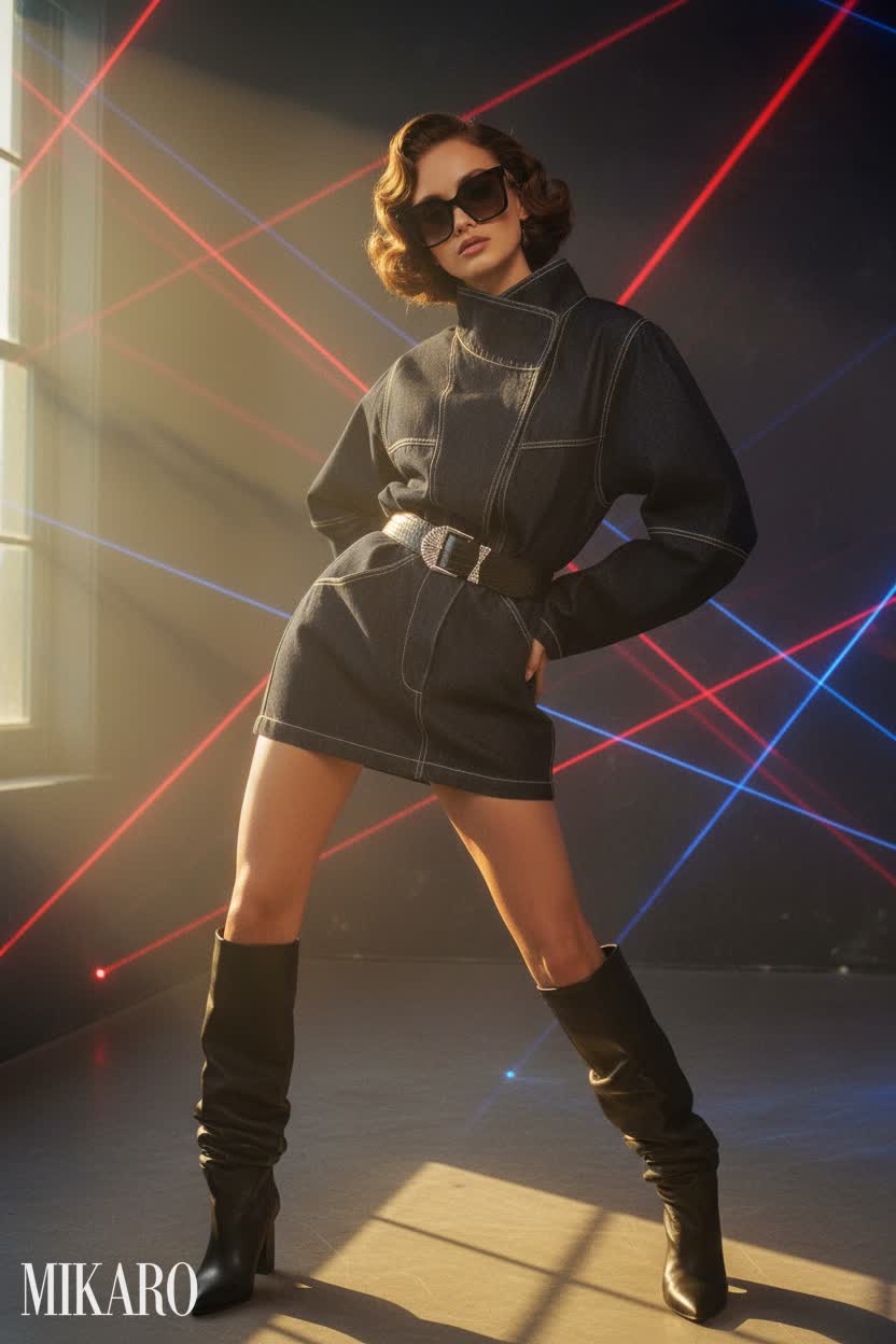 Denim Mini Dress & Statement Sunglasses