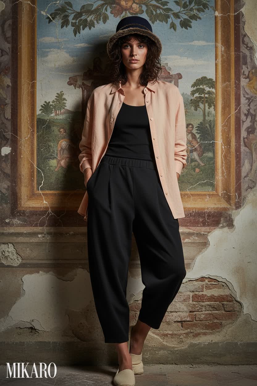 Distressed Peach Linen & Lantern Pant Ensemble