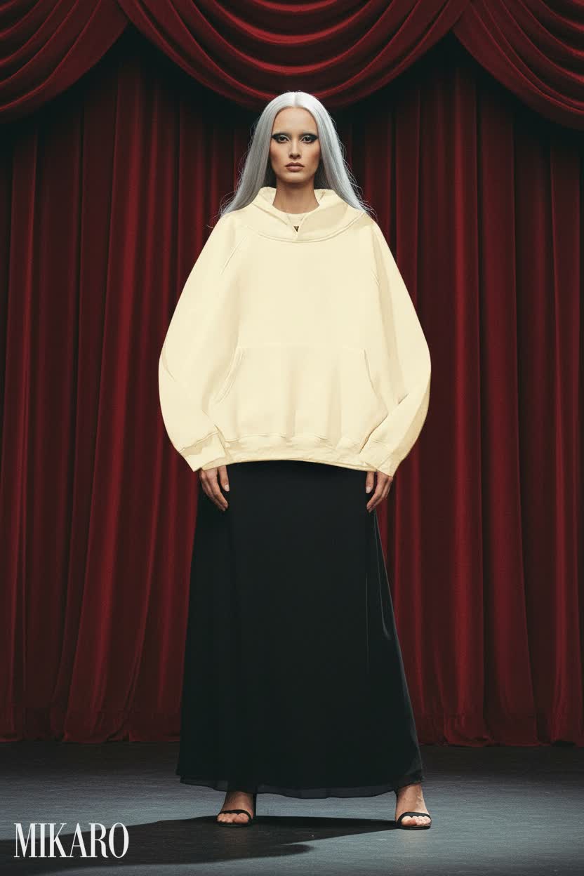 Dramatic Contrast: Hoodie & Maxi Skirt Ensemble