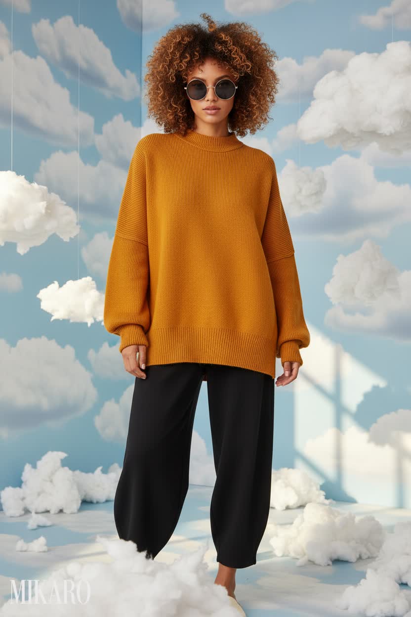 Dreamy Cloudscape: Effortless Oversized Sweater & Lantern Pants