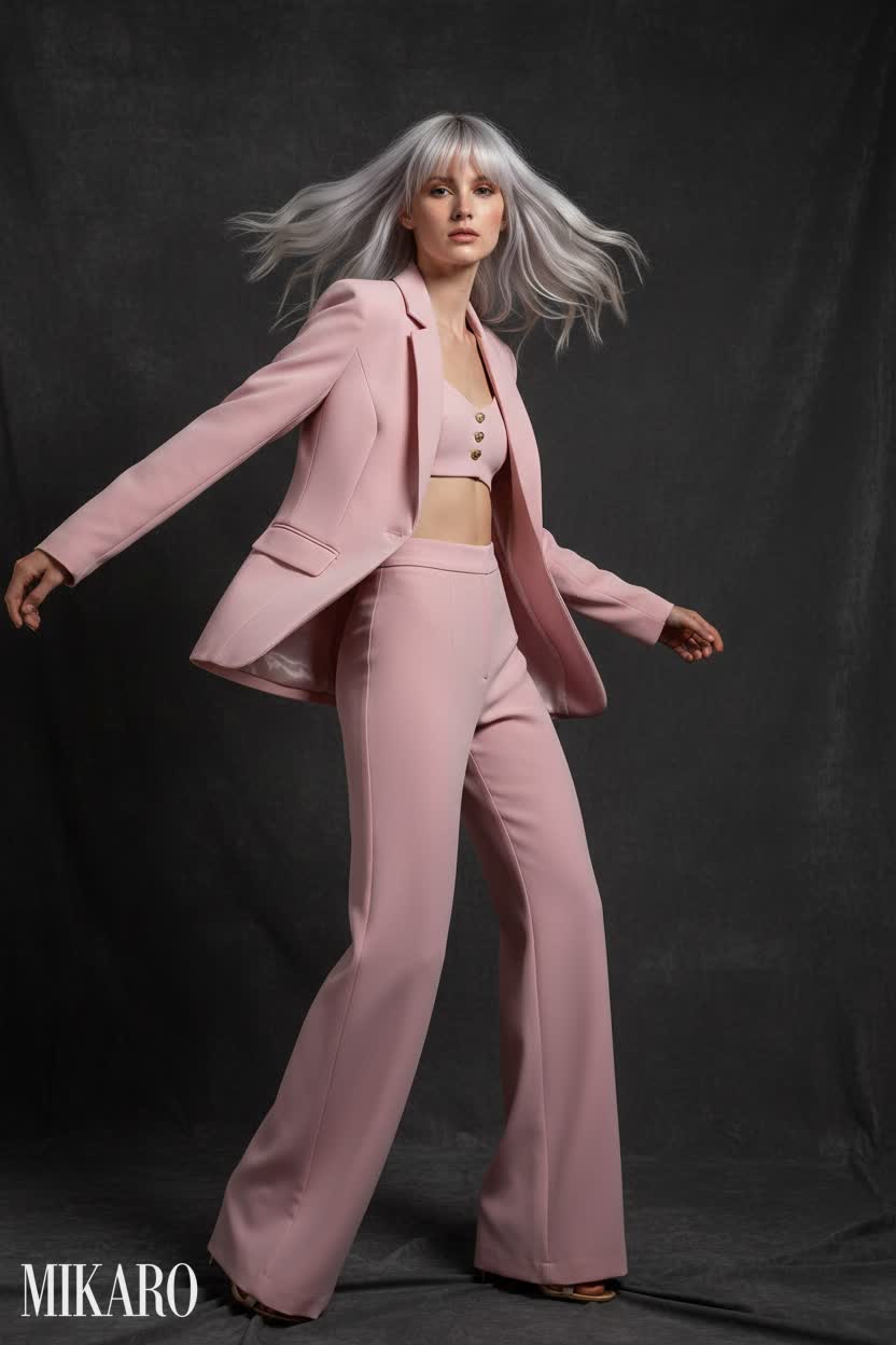 Dynamic Pink Suit on Velvet Backdrop