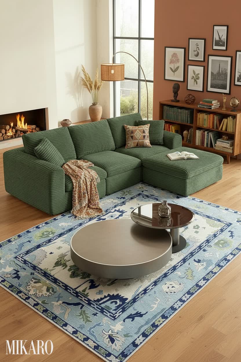 Eclectic: Corduroy Comfort & Oushak Charm Living Room