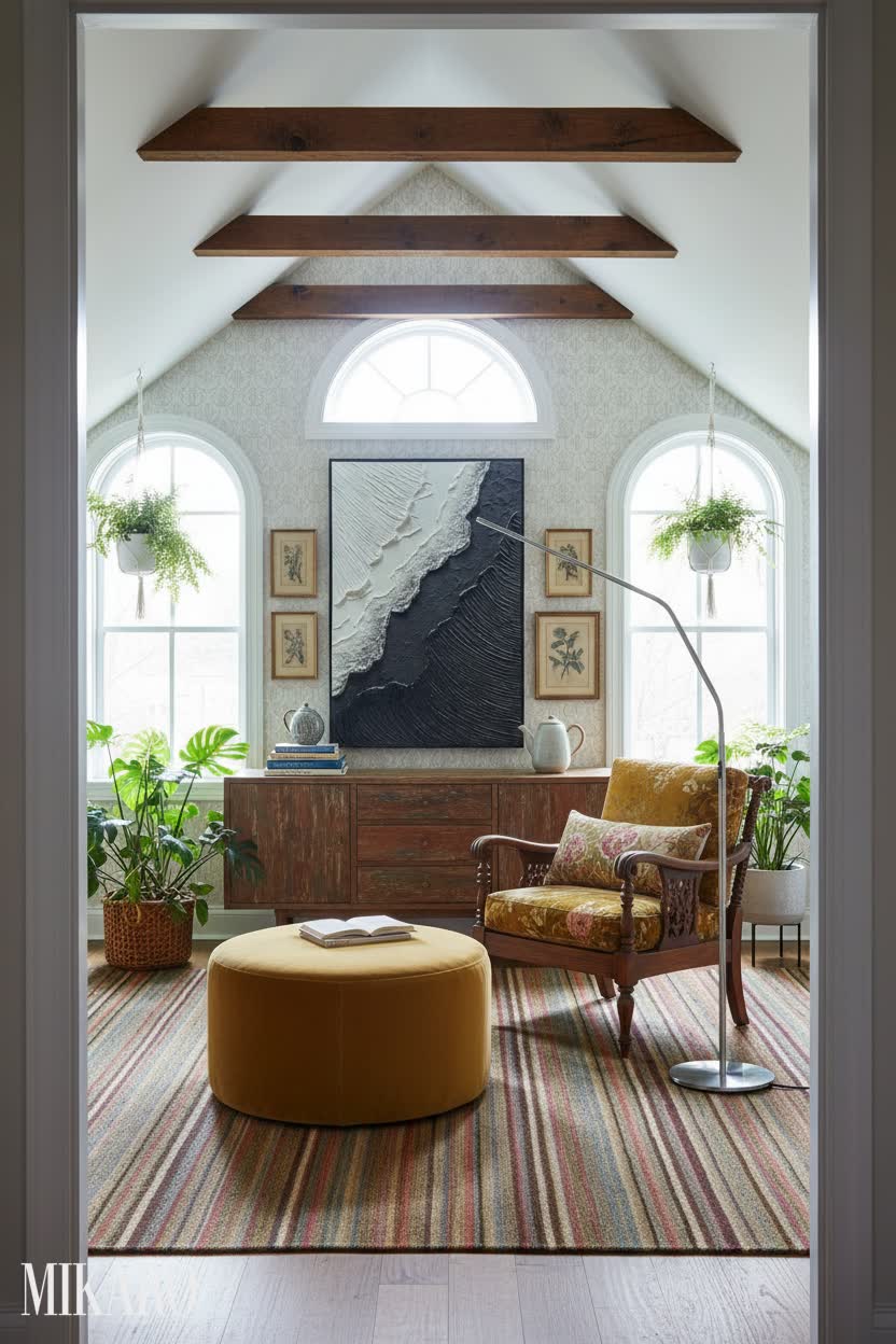 Eclectic Elegance: A Bright & Bohemian Attic Sunroom Retreat