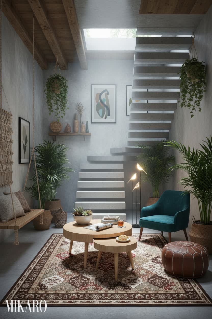 Eclectic Lanai: Urban Oasis with Floating Stairs