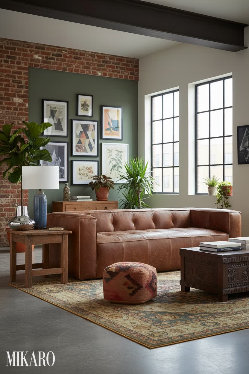 Eclectic: Rich Leather & Earthy Tones Living Room