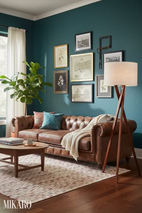 Eclectic: Rich Leather & Teal Living Room Escape
