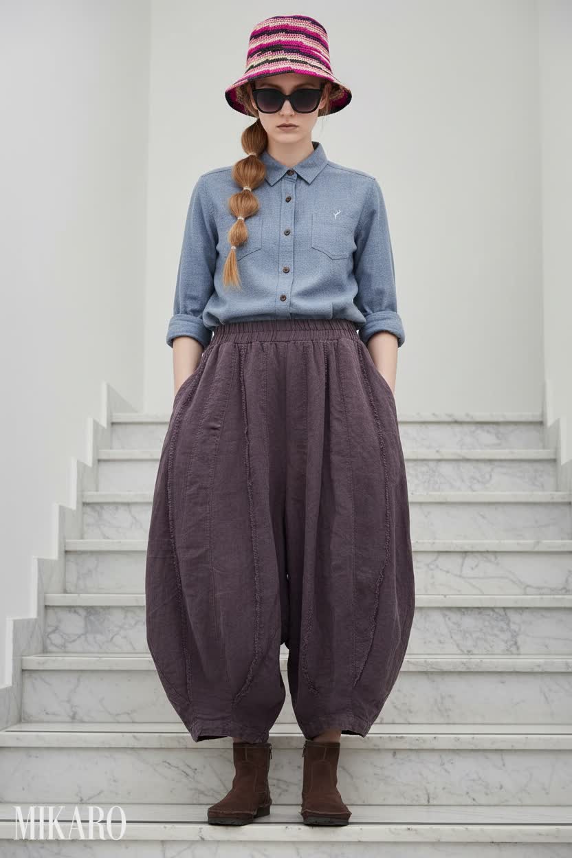 Eclectic Street Style with Cropped Harem Pants and Flannel