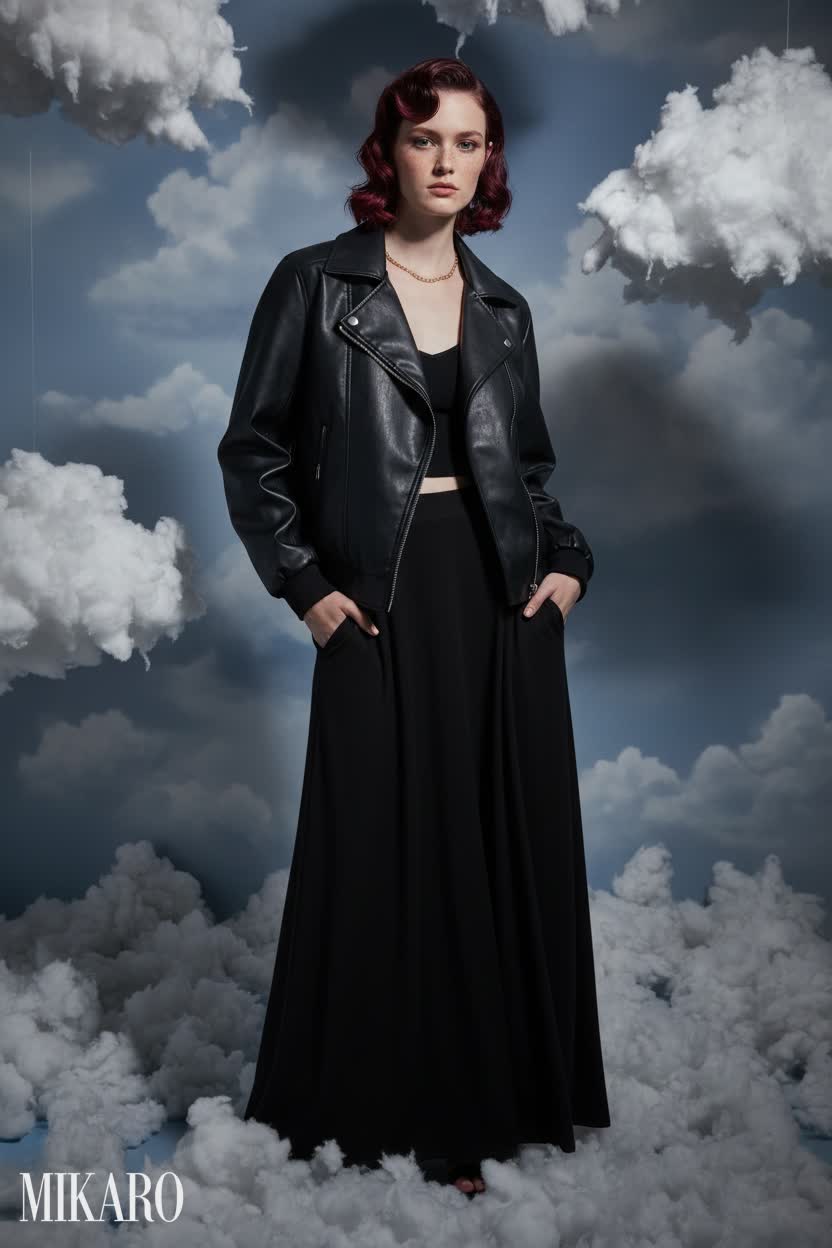 Edgy Chic: Leather Jacket & Maxi Skirt Ensemble