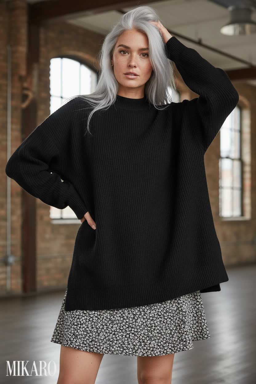 Effortless Chic: Ribbed Sweater & Floral Skirt