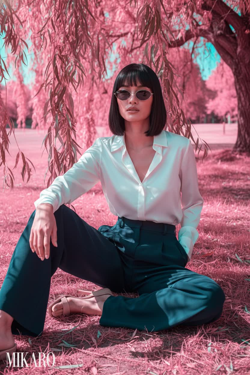 Effortless Chic: Satin Blouse & Wide-Leg Trousers