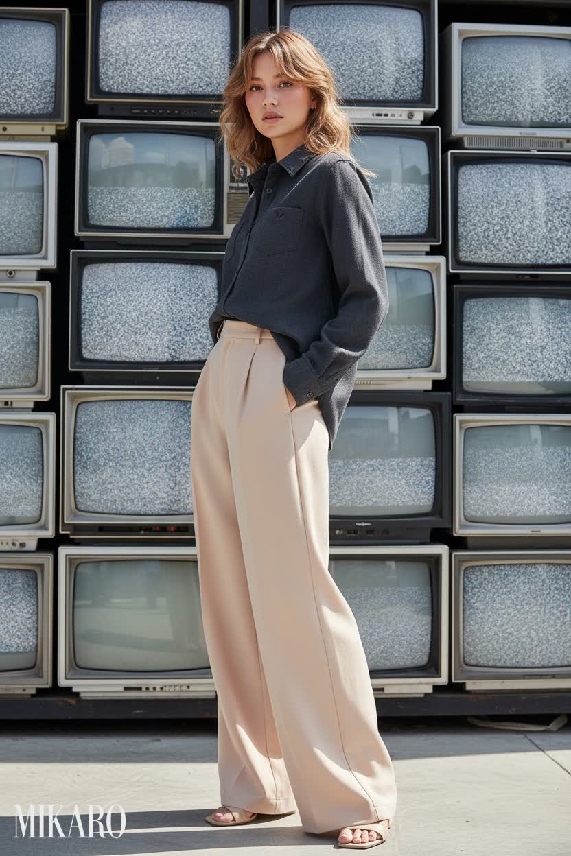 Effortless Chic: Wide Leg Pants & Flannel Shirt