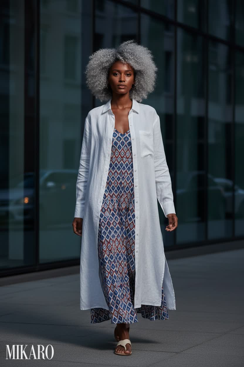 Effortless Maxi Dress Layered with Linen Shirtdress