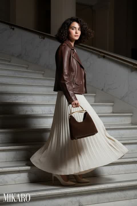 Elegance in Motion: Leather, Suede & Pleats on Marble