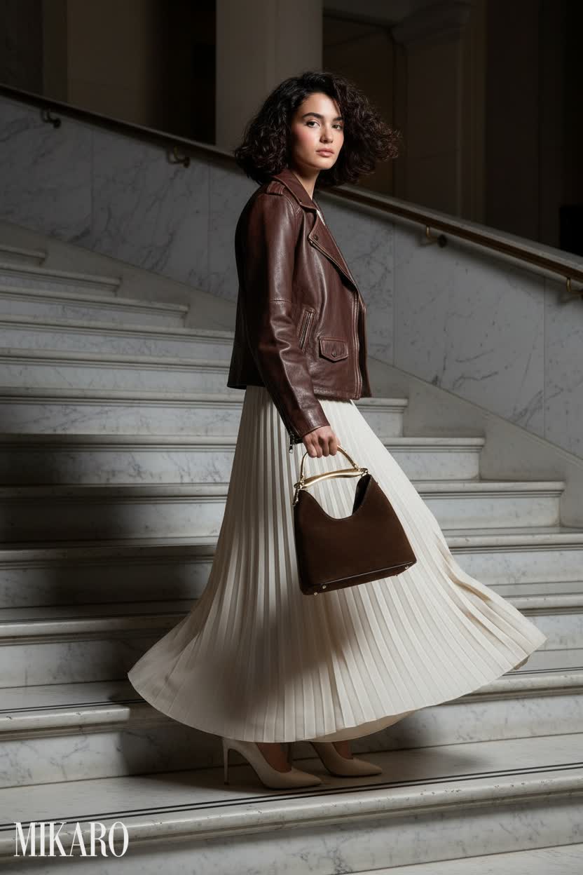 Elegance in Motion: Leather, Suede & Pleats on Marble