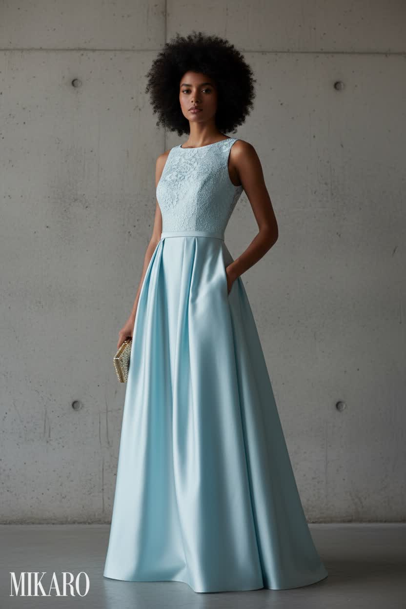Elegant Aqua A-Line Prom Dress with Lace Bodice