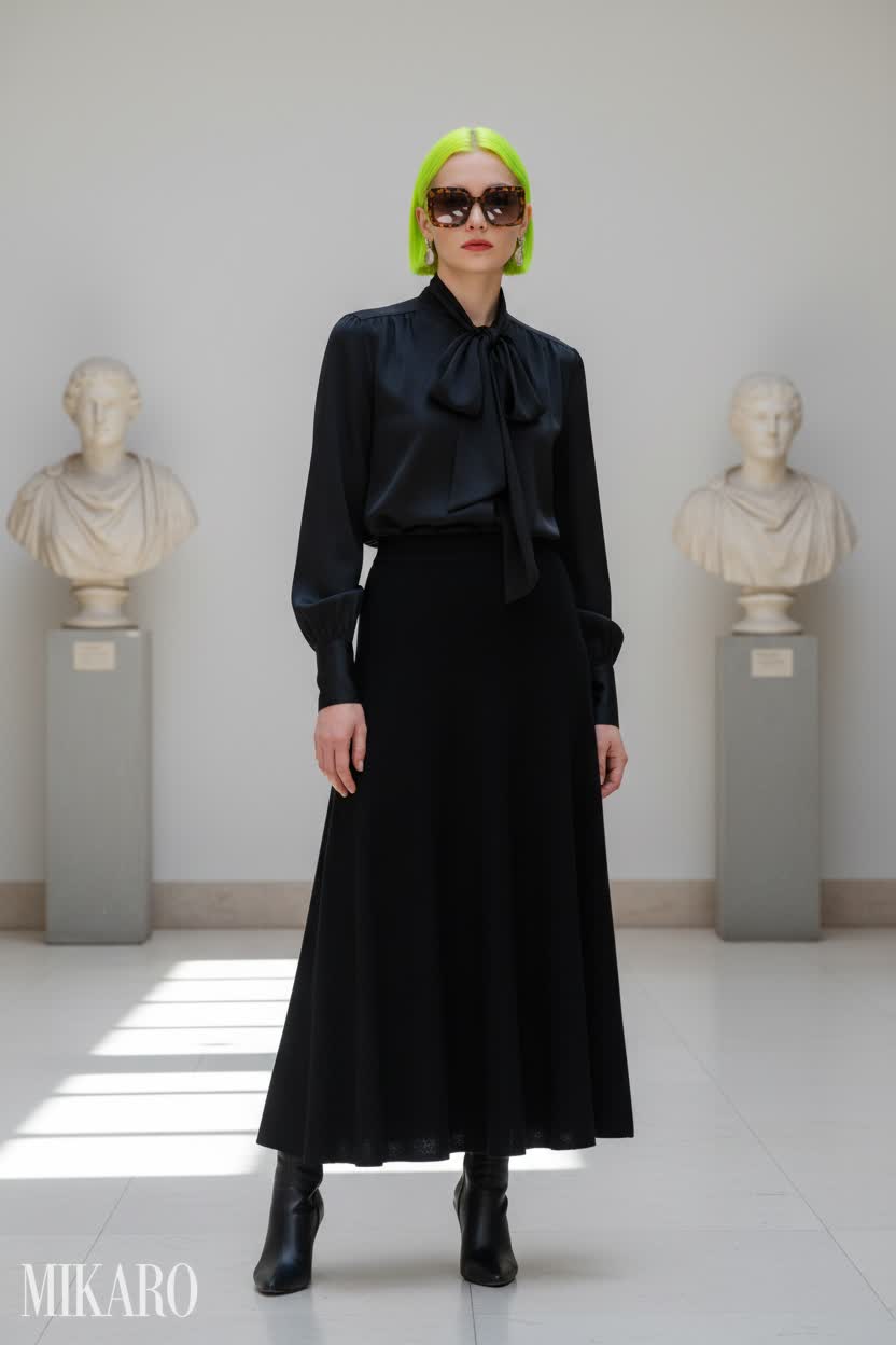 Elegant Black Ensemble with Bold Sunglasses