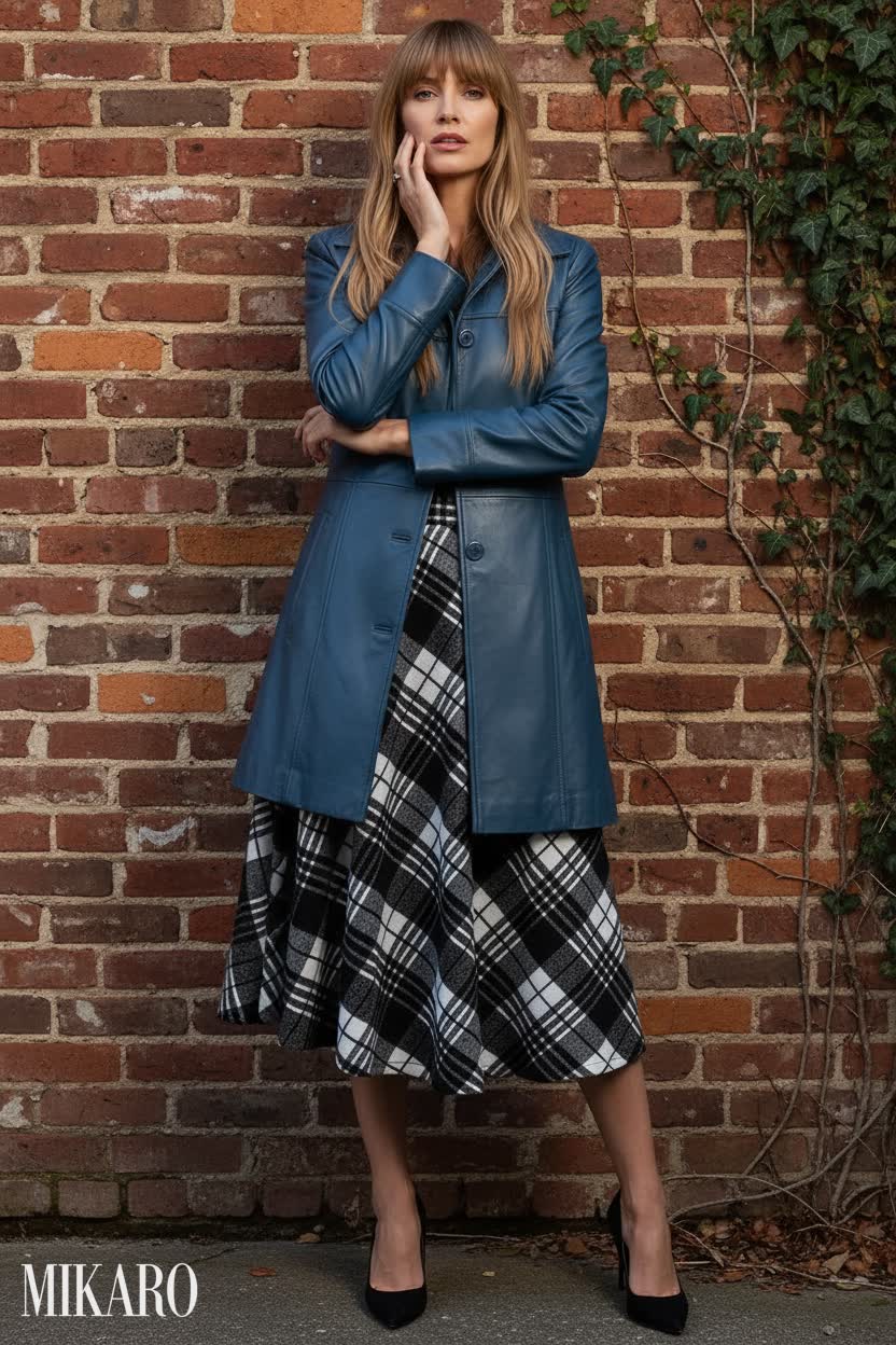 Elegant Leather and Plaid Ensemble