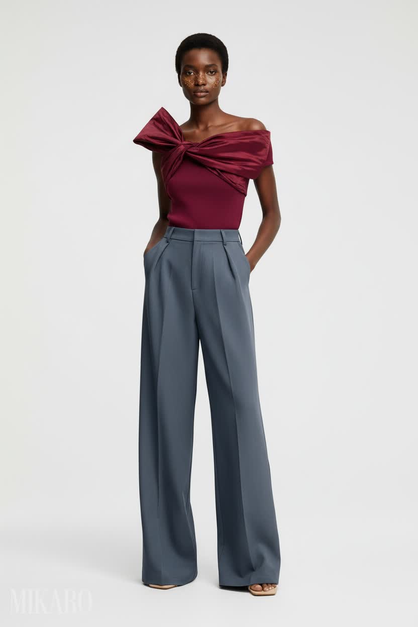 Elegant Off-Shoulder Top & Wide Leg Trousers Ensemble