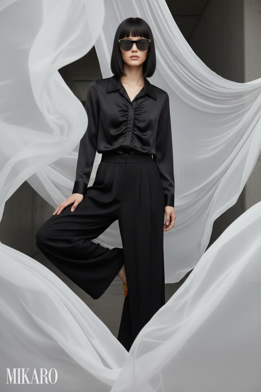 Elegant Silk & Wide Leg Ensemble