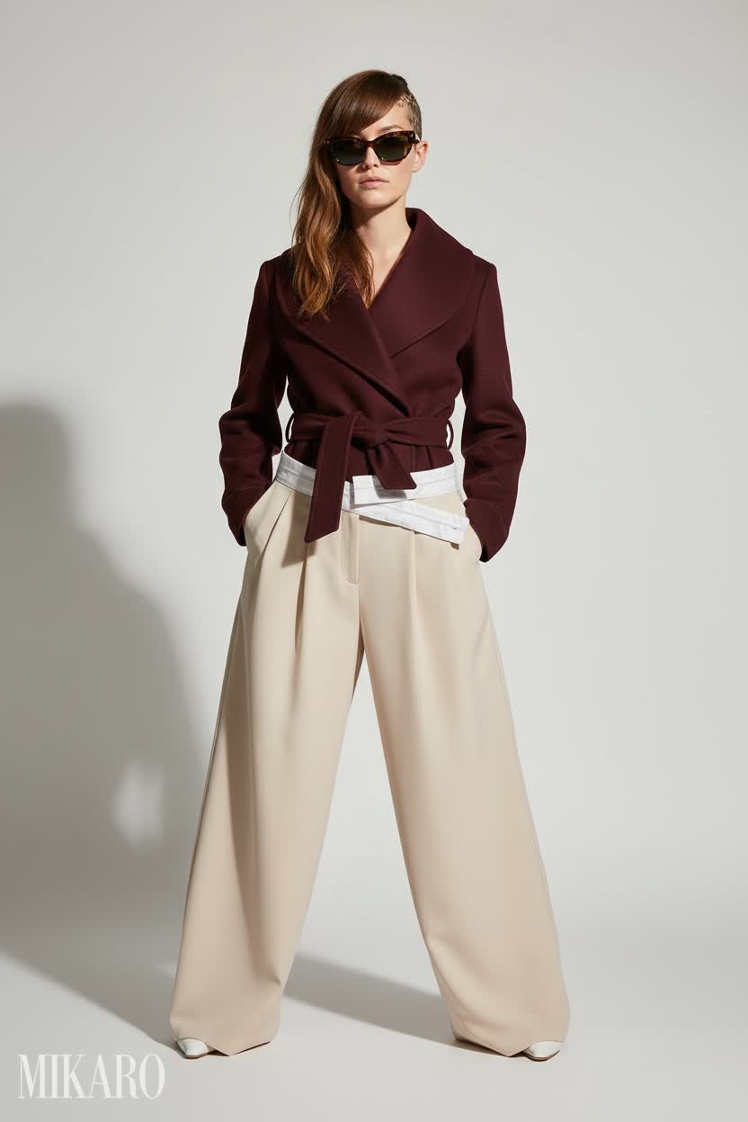 Elegant Wide-Leg Trousers & Wrap Coat Ensemble