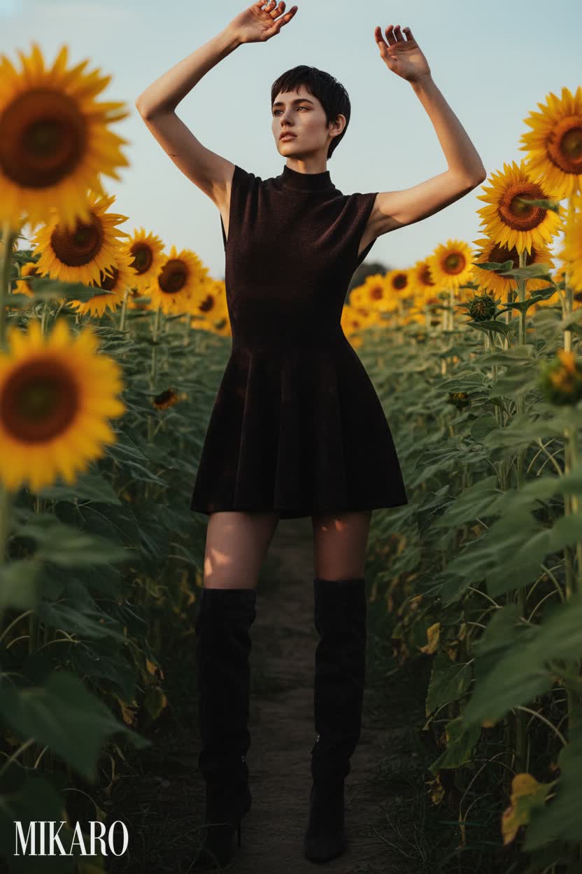 Espresso Chic: Micro Bob and Knit Elegance