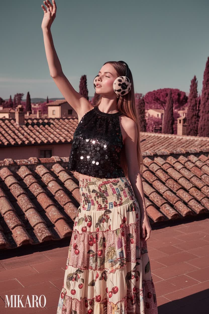 Evening Sparkle and Cherry Blossom Skirt Ensemble