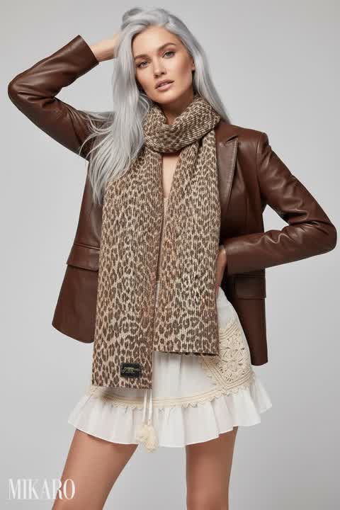 Fashion Editorial: Leopard Print Scarf & Leather Blazer Ensemble