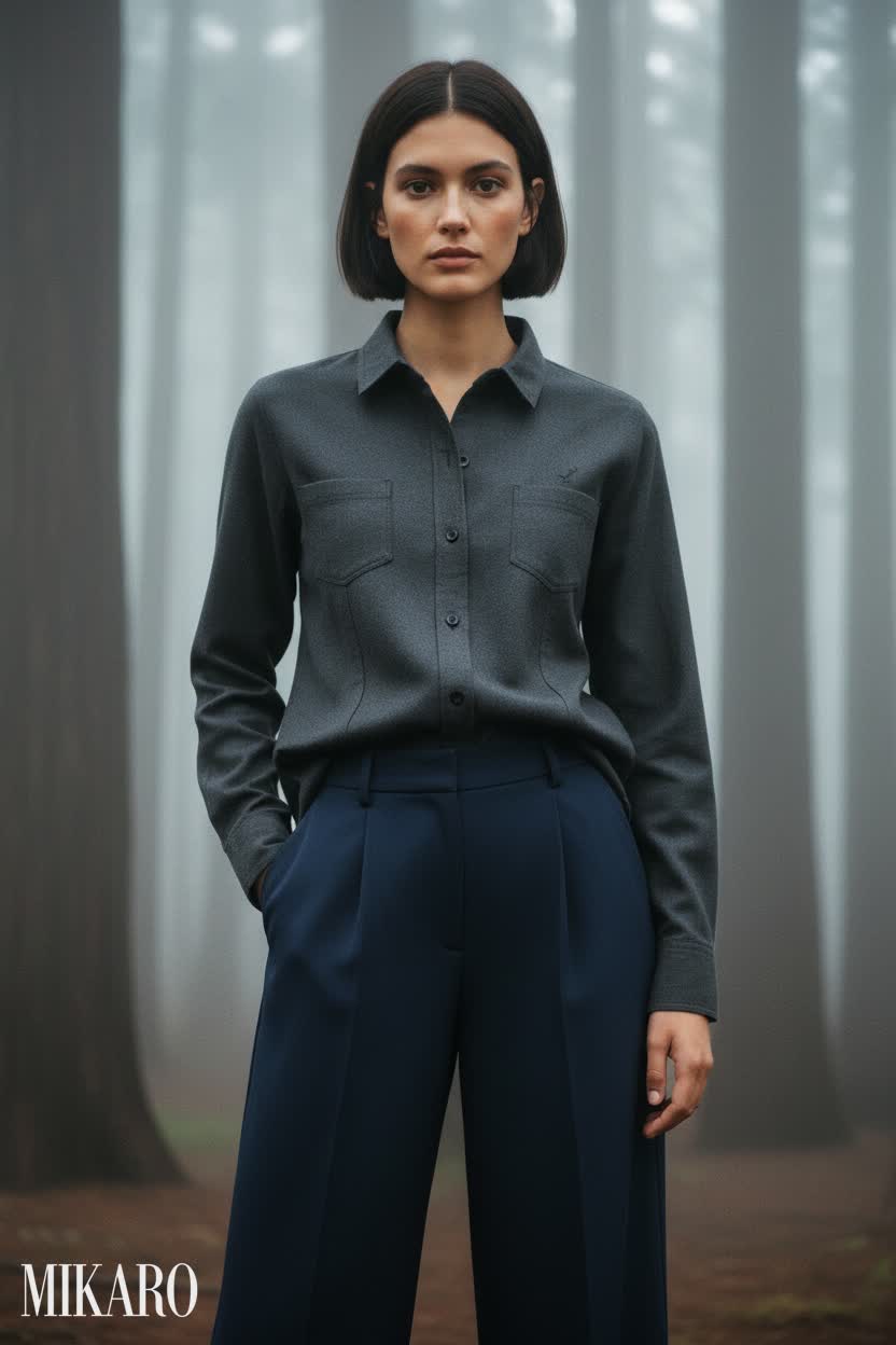 Flannel Shirt & Wide-Leg Trousers Ensemble