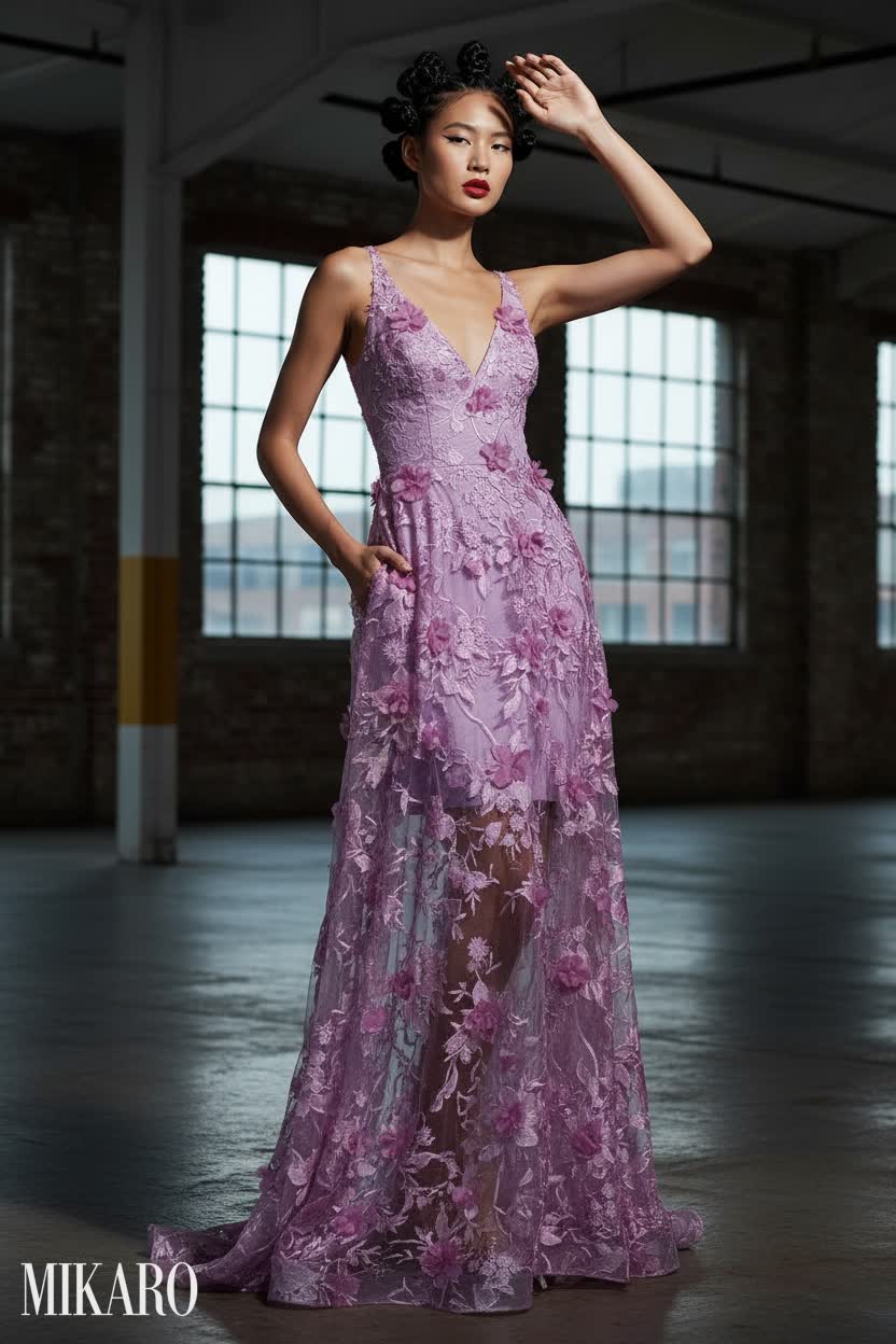 Floral Applique Gown in Industrial Loft