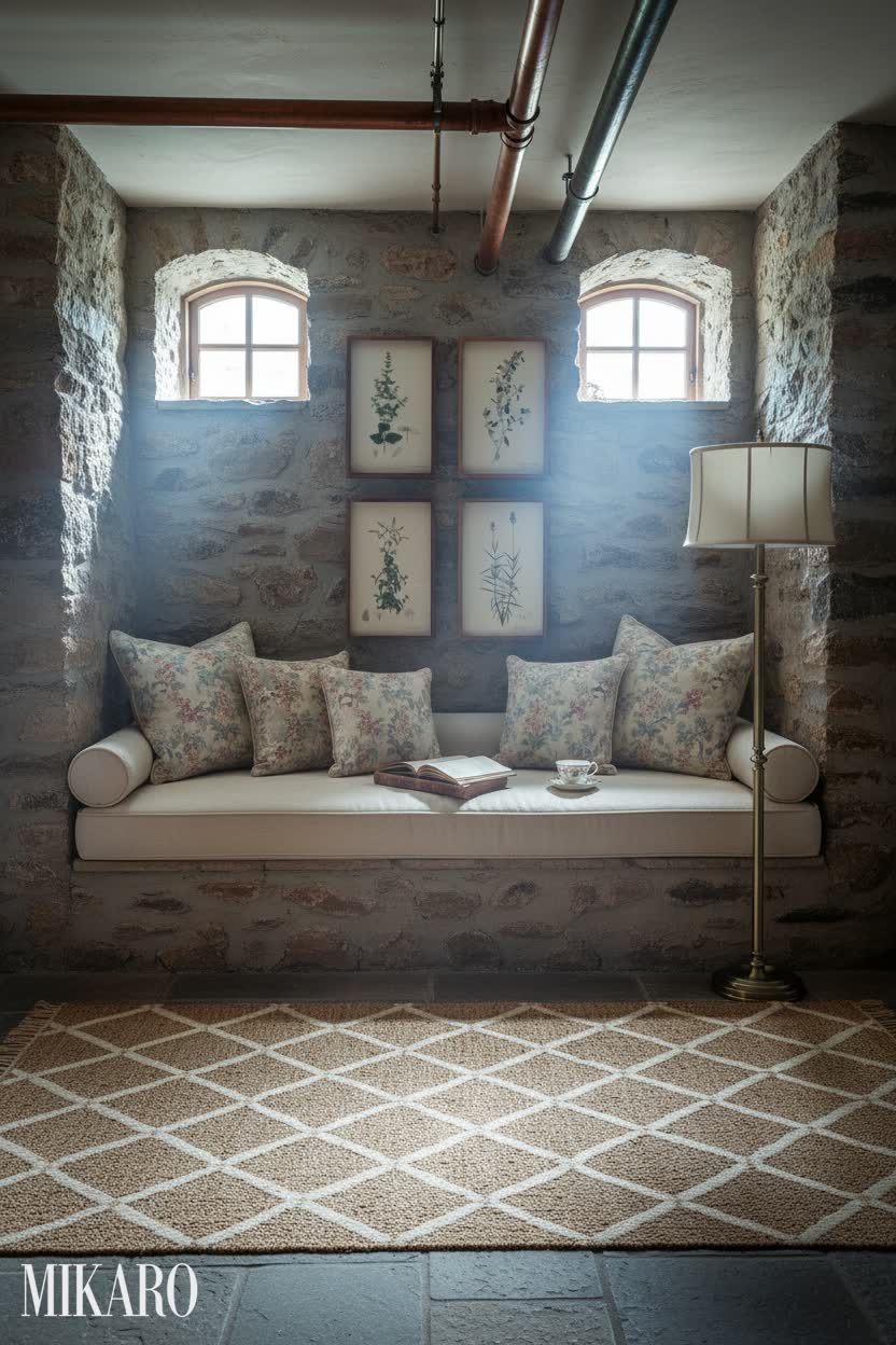 French Country: Cozy Basement Window Seat Retreat