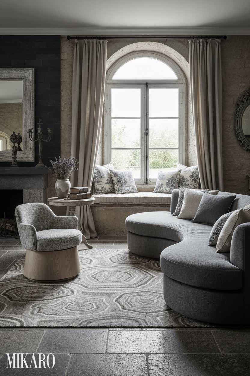 French Country: Cozy Window Seat Retreat in a Monochromatic Space