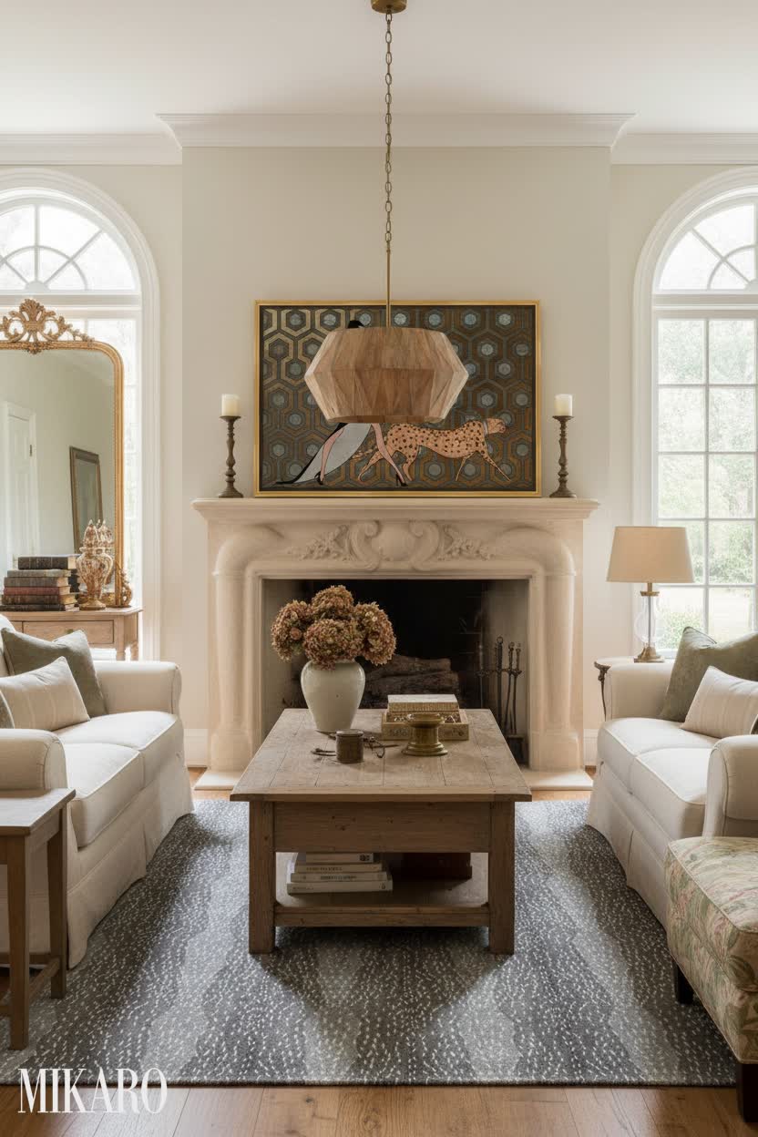 French Country Living Room Decor: Rustic Elegance with Modern Art & Wood Accents
