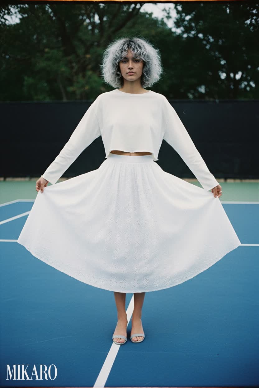 Frosted Frizz & Eyelet Flow: A Modern White Ensemble