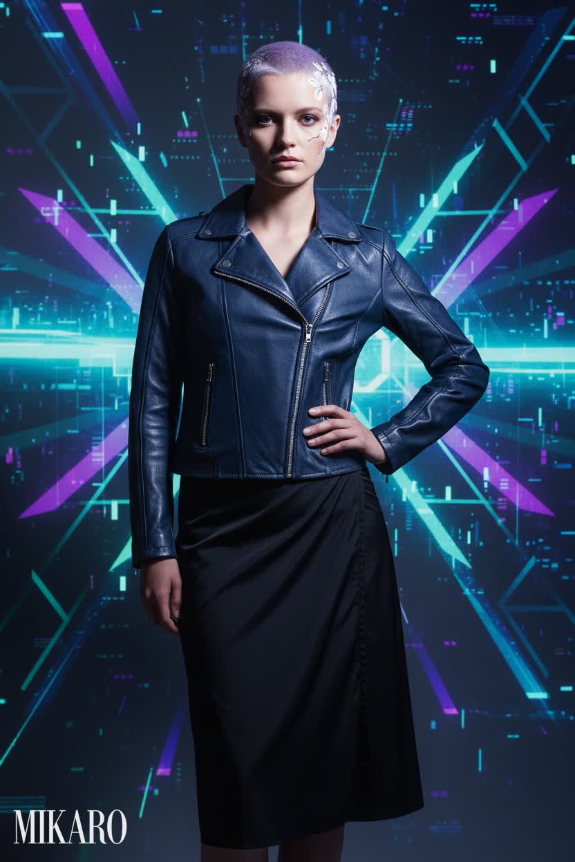 Futuristic Fusion: Leather Jacket & Wrap Skirt
