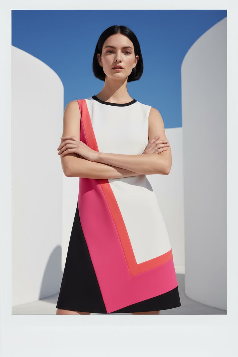 Geometric Color Block A-Line Dress