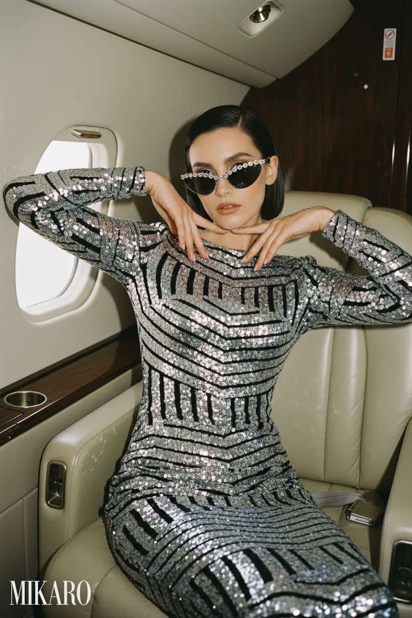 Glamorous Sequin Midi Dress with Crystal Sunglasses