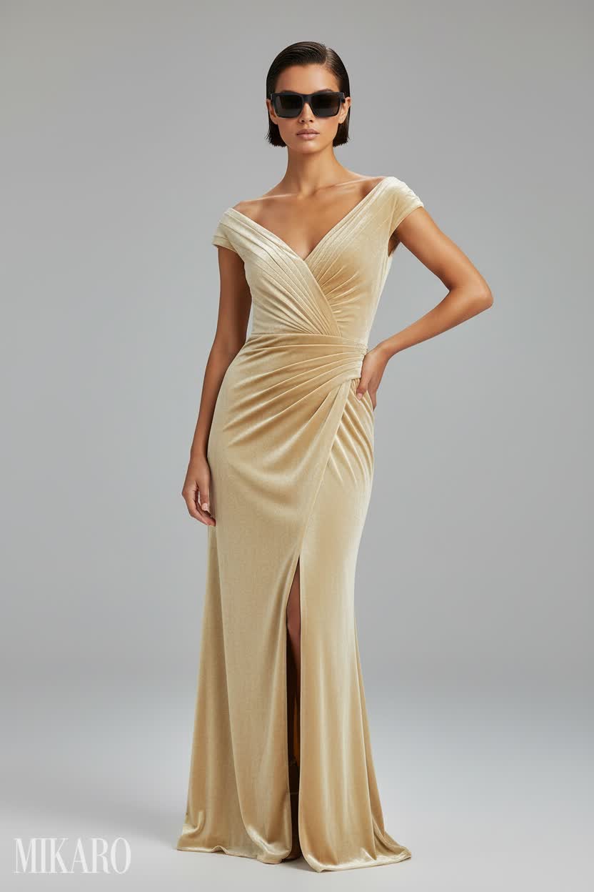 Glamorous Velvet Gown with Chic Sport Sunglasses