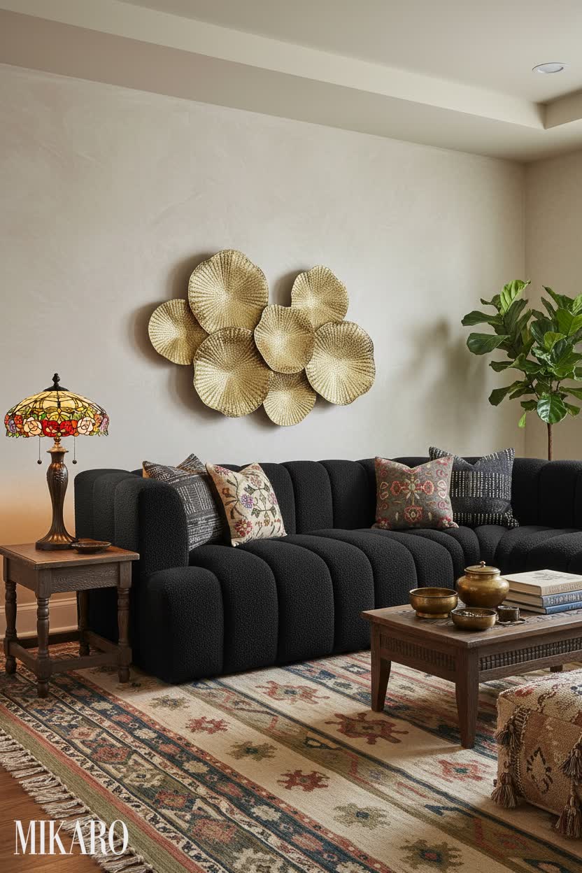 Global Fusion Living: Bohemian Chic Sofa, Tiffany Lamp & Abstract Wall Art for Eclectic Homes
