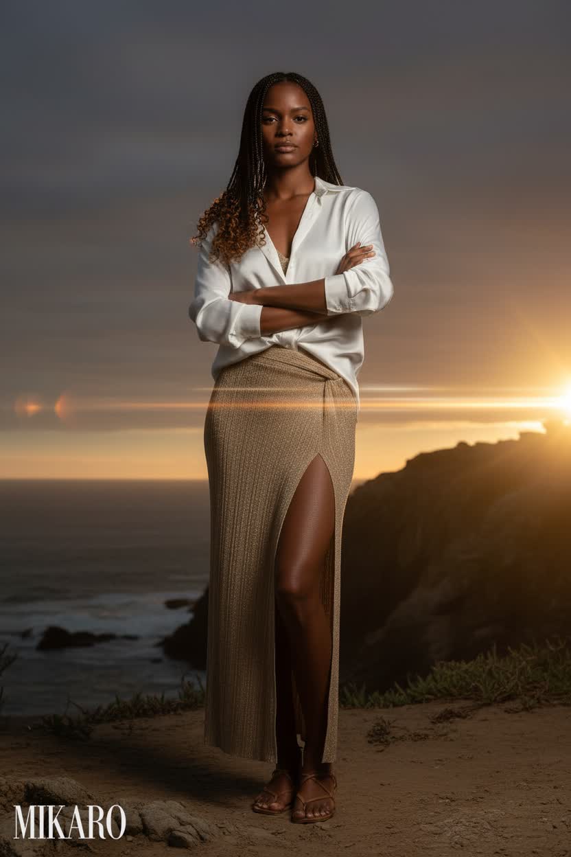 Golden Hour Confidence: Maxi Skirt & Satin Blouse