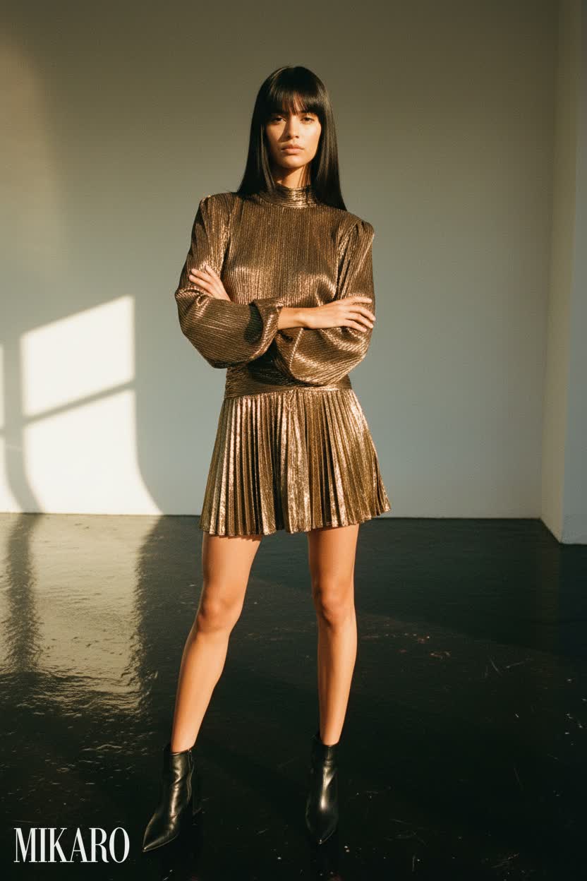 Golden Hour Glam: The Pleated Lurex Mini Dress
