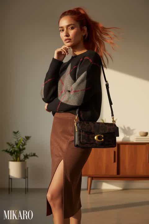 Golden Hour Glamour: Argyle and Leopard Print in a Mid-Century Modern Setting