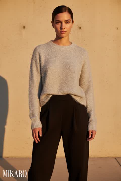 Golden Hour Glow: Shimmer Sweater & Tapered Trousers