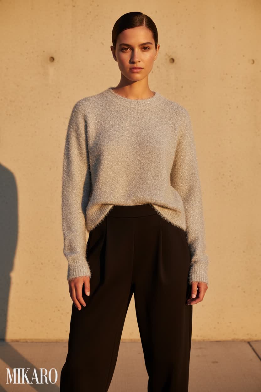 Golden Hour Glow: Shimmer Sweater & Tapered Trousers