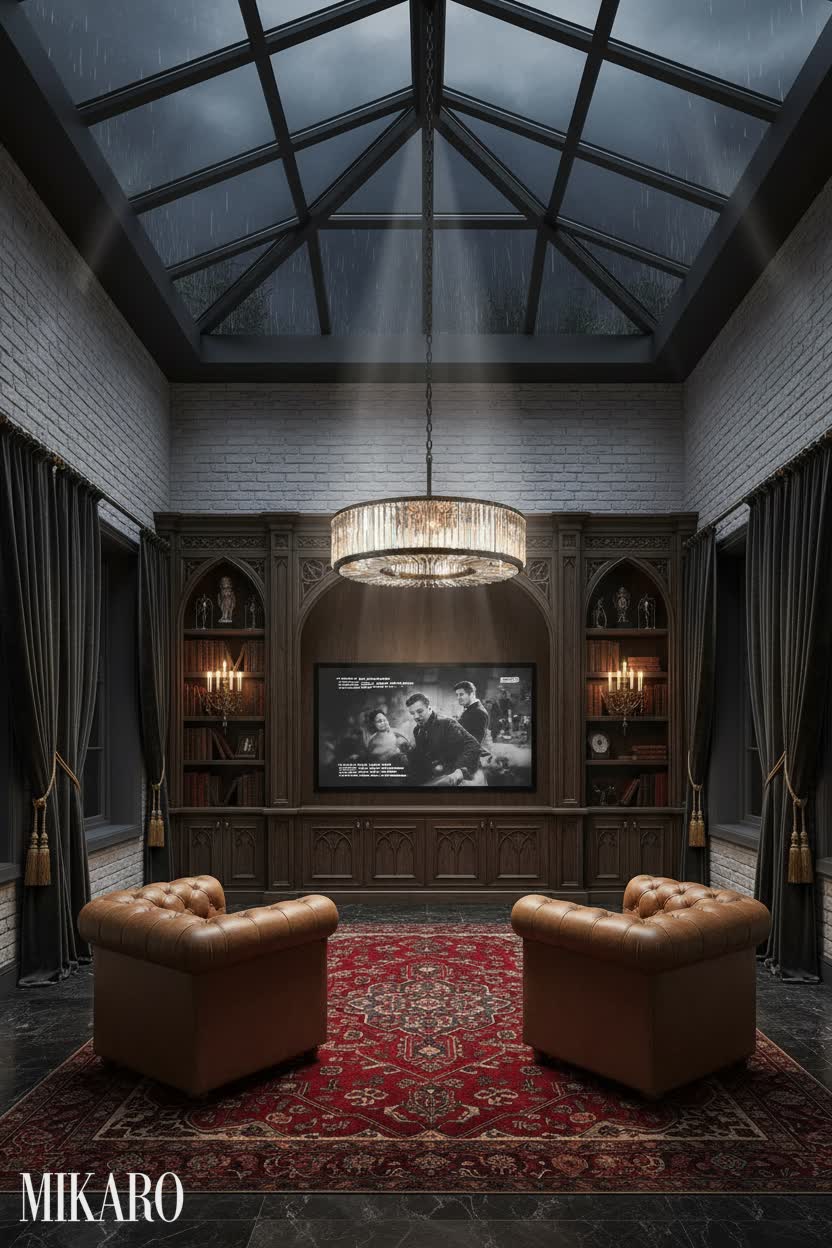Gothic: Opulent Home Theater with Glass Ceiling